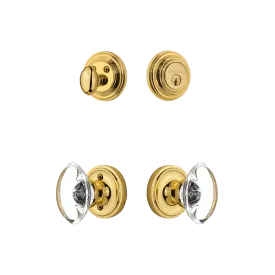 Classic Rosette Entry Set with Oval Clear Crystal Knob in Unlacquered Brass