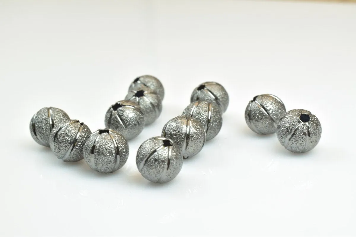 100 PCs Gun Metal Plated Black Carved Round Beads 8mm Watermelon Diamond Cut For Jewelry Making