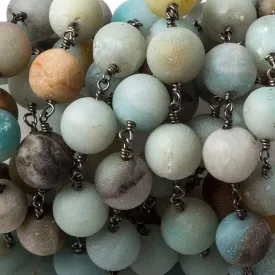 10mm Matte Amazonite plain round Black Gold Chain by the foot 18 pcs