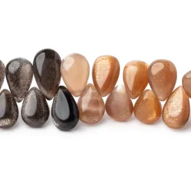 10x7-13x8mm Sunstone & Moonstone Plain Pear Beads 8.5 inch 46 pieces