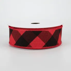 1.5" Bold Check Basketweave Ribbon: Red & Black (10 Yards)