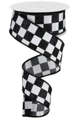 1.5" Glitter Check Ribbon: Black (10 Yards)