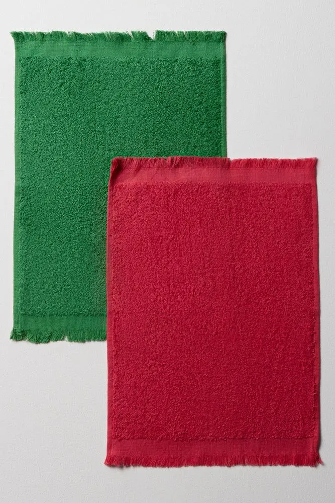 2 Pack Fringed Guest Towels Red & Green