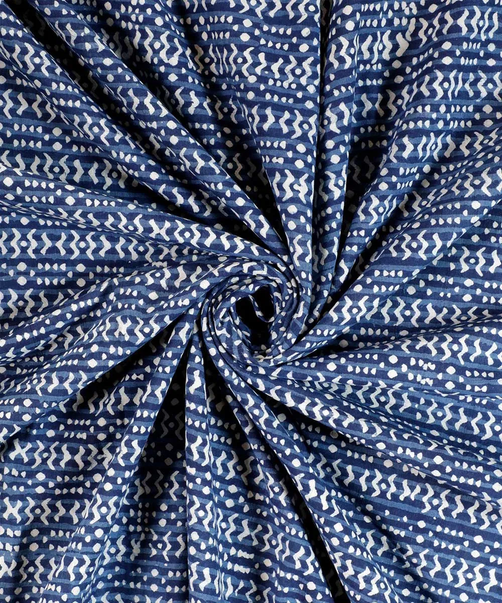 2.5m Blue handblock printed cotton kurta material