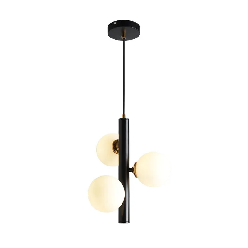 3-Light Black/White/Gold Linear Chandelier with White Glass Pendant