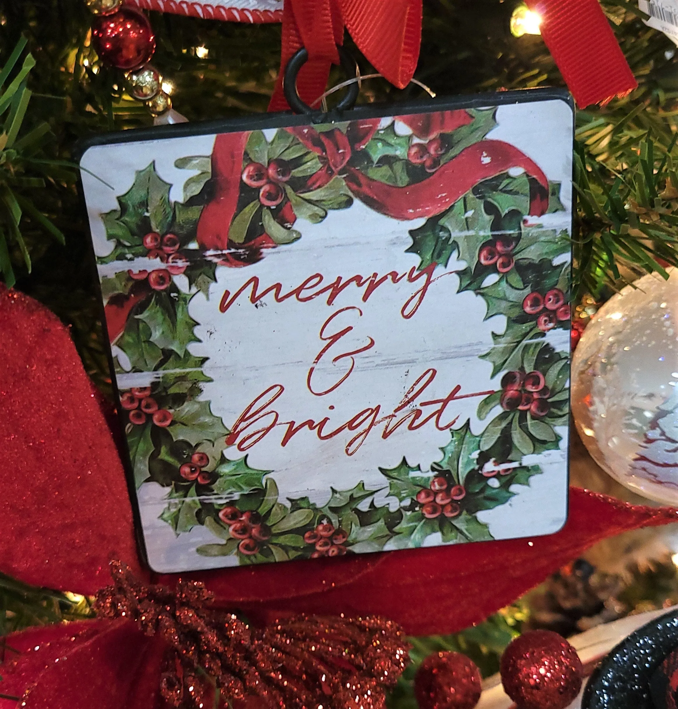 4" Merry & Bright Square Disc Double-Sided Ornament