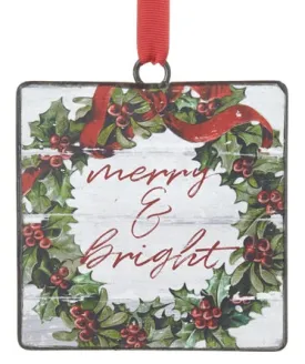 4" Merry & Bright Square Disc Double-Sided Ornament