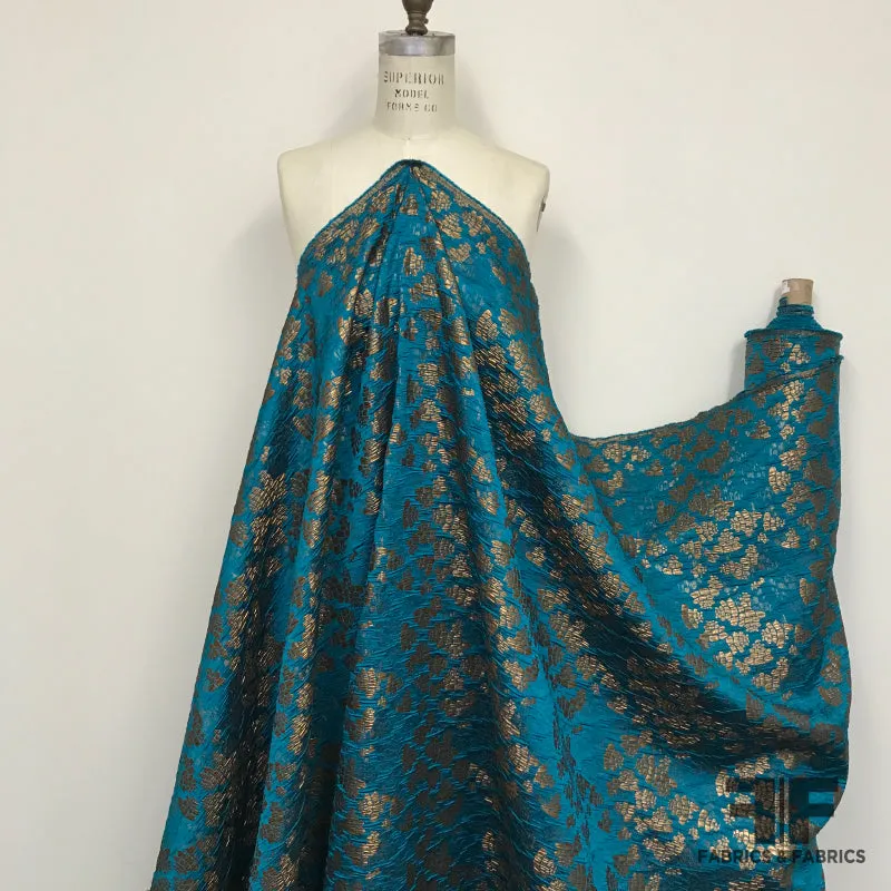 Abstract Metallic Textured Brocade - Gold/Teal