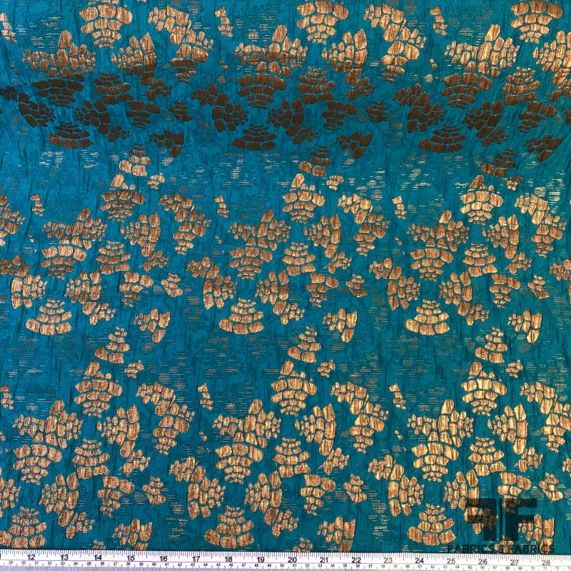 Abstract Metallic Textured Brocade - Gold/Teal