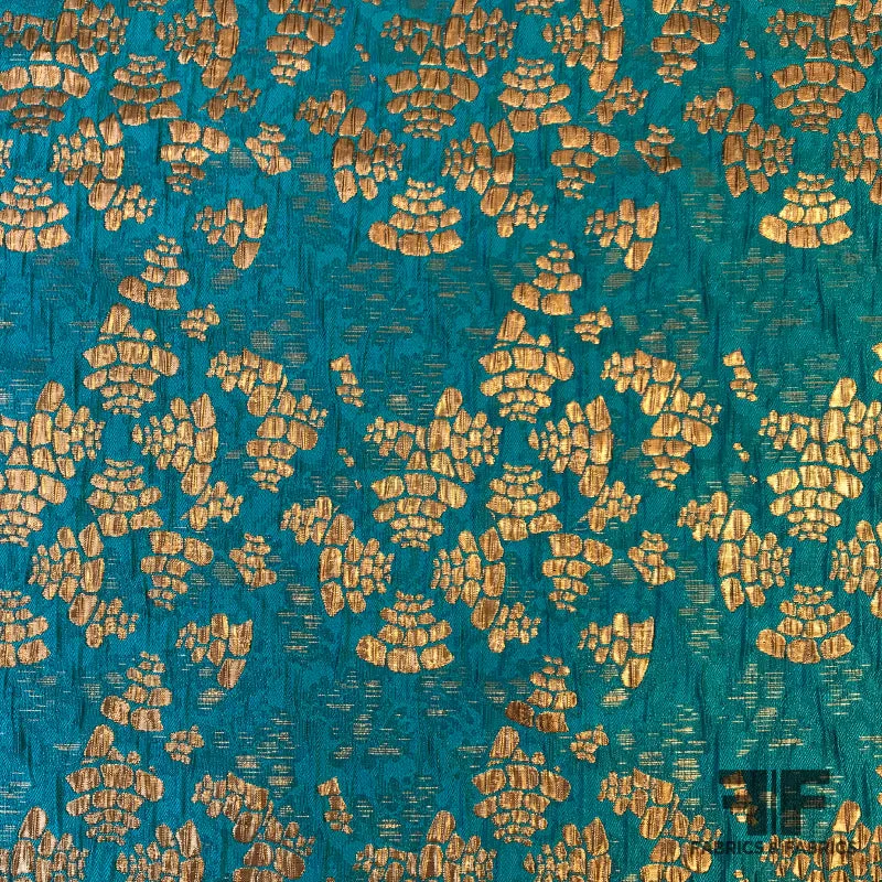 Abstract Metallic Textured Brocade - Gold/Teal