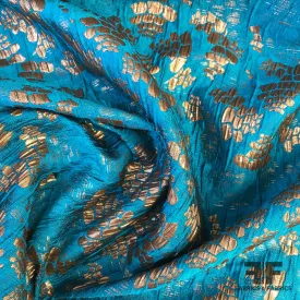 Abstract Metallic Textured Brocade - Gold/Teal