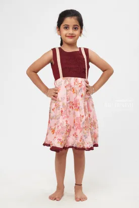 AHO. Blossom Bliss Maroon and Pink Floral Dress with Delicate Lace