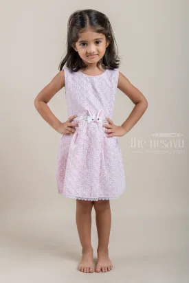 All Over Floral Embroidered Pink Bamboo Cotton Frock For Baby Girls