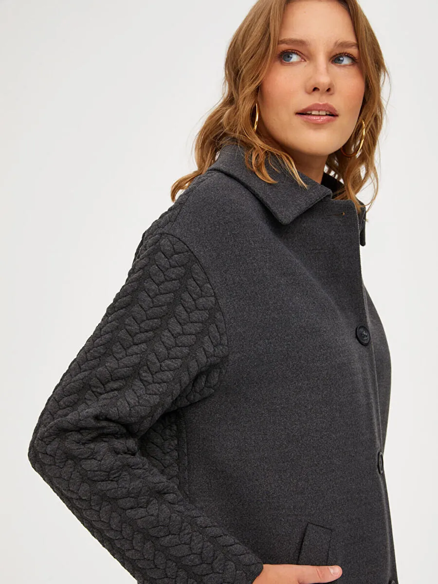 Anthracite Textured Fabric Garnished Coat 67408