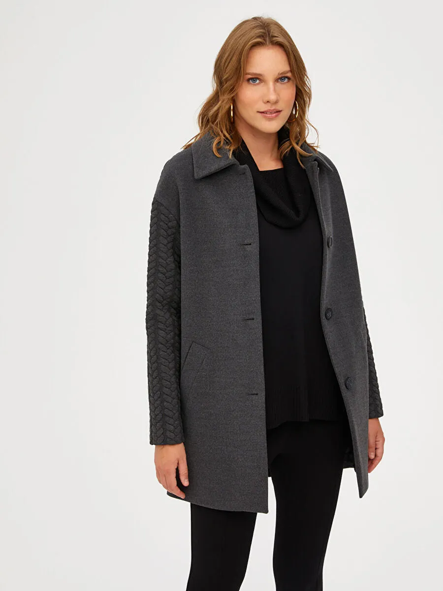 Anthracite Textured Fabric Garnished Coat 67408