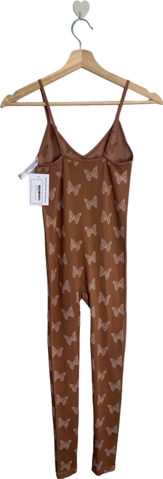 Anwnd Brown Butterfly Print Jumpsuit S/M