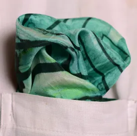 Aqua And Green Geometric Printed Pure Silk Pocket Square.