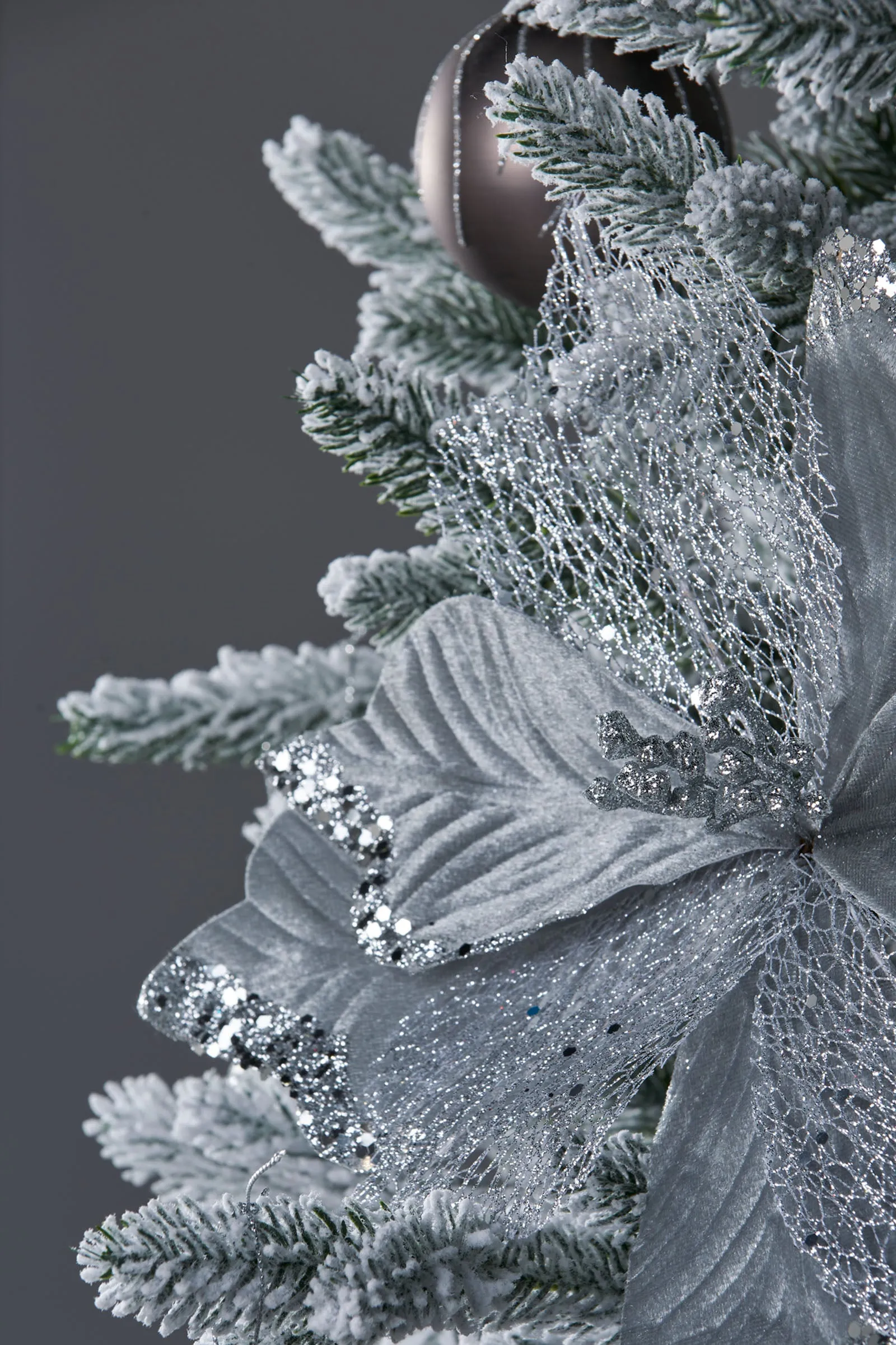 Artificial Poinsettia Flower, Silver, 30 cm