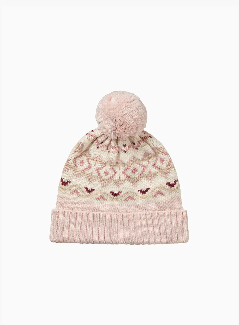 Baby Frankie Beanie in Pale Pink Fair Isle