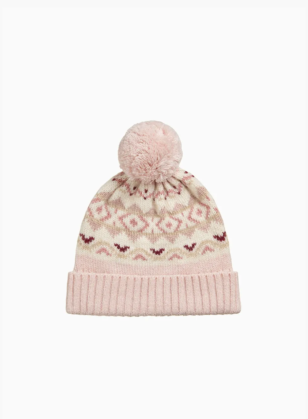 Baby Frankie Beanie in Pale Pink Fair Isle