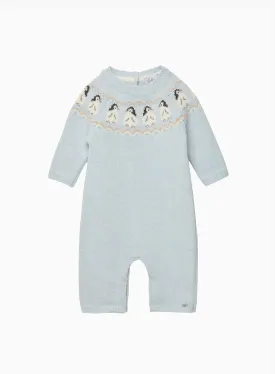 Baby Penguin Fair Isle All-in-One in Pale Blue