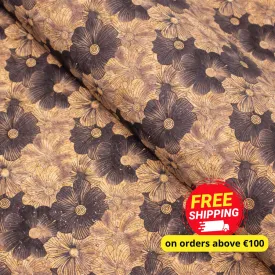 Balck Blossom florals pattern Cork fabric COF-570