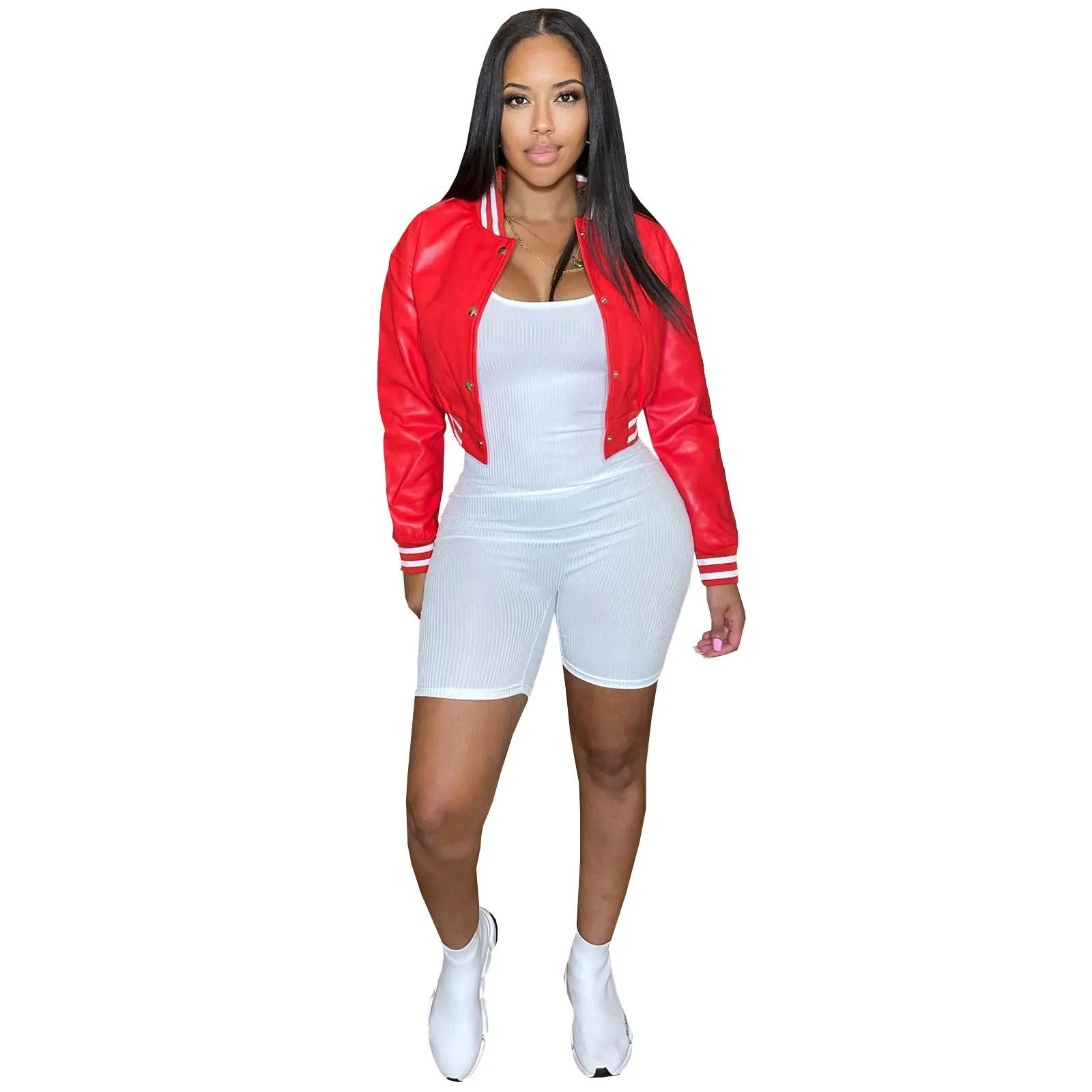 Baseball Crop PU leather women jackets