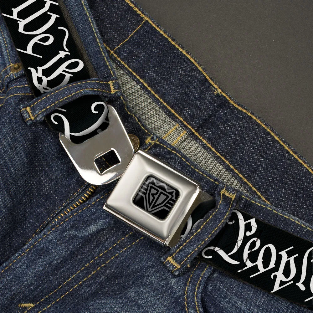 BD Wings Logo CLOSE-UP Black/Silver Seatbelt Belt - Americana Flag/WE THE PEOPLE Black/White Webbing