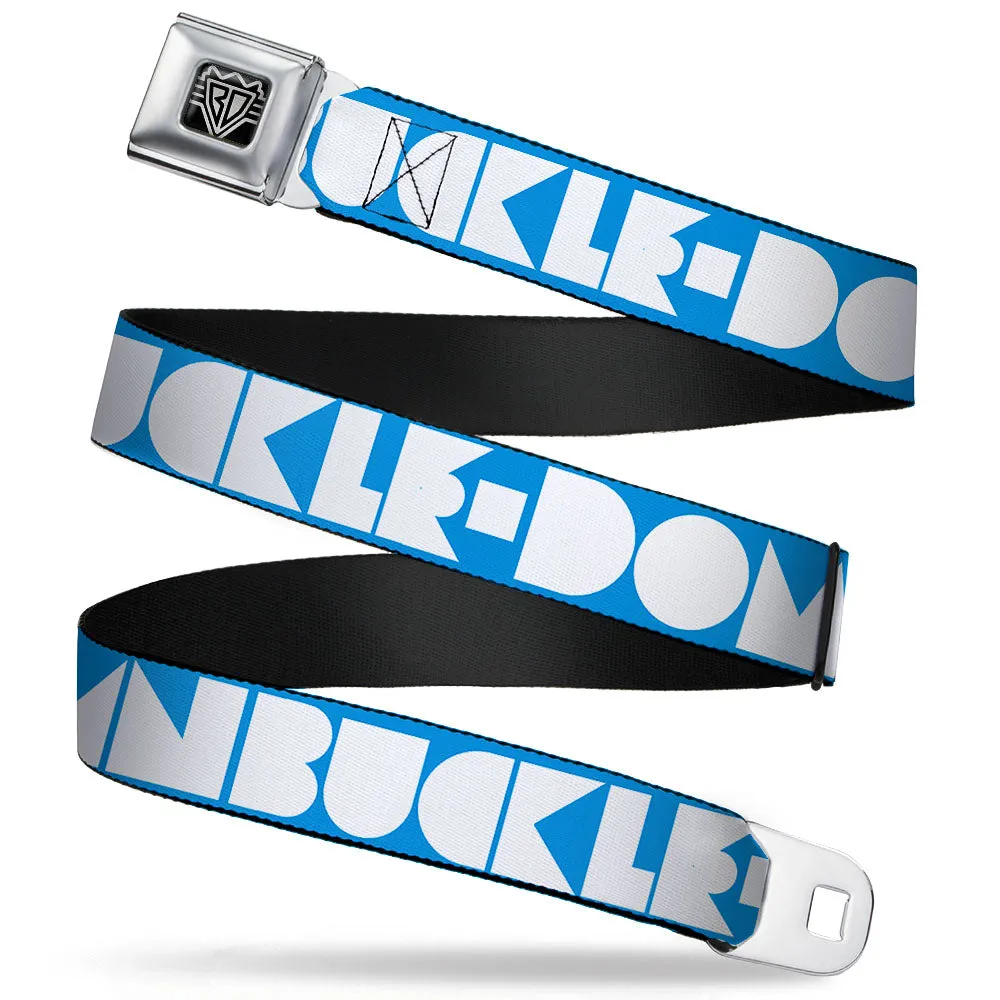 BD Wings Logo CLOSE-UP Full Color Black Silver Seatbelt Belt - BUCKLE-DOWN Shapes Turquoise/White Webbing