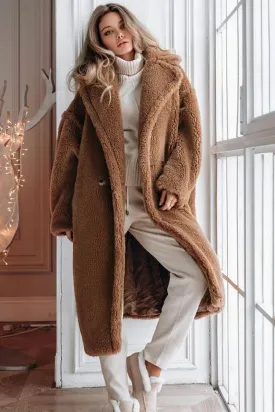 BerryBetty - Brown Notched Lapel Long Teddy Wool coat