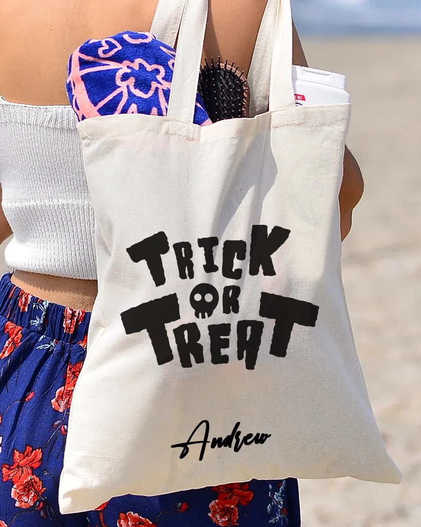 Black Color Trick or Treat - Halloween Tote Bags