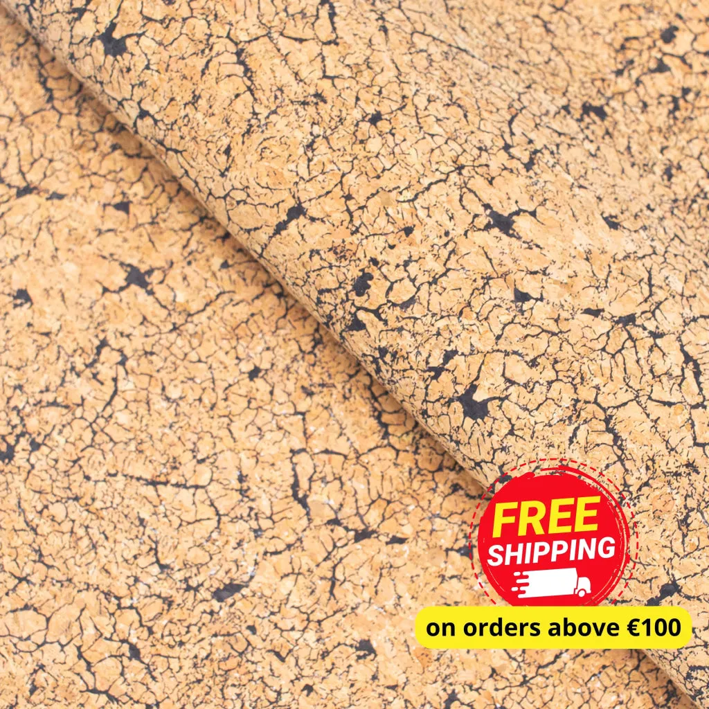 Black Crackle Effect Pattern Cork Fabric COF-569