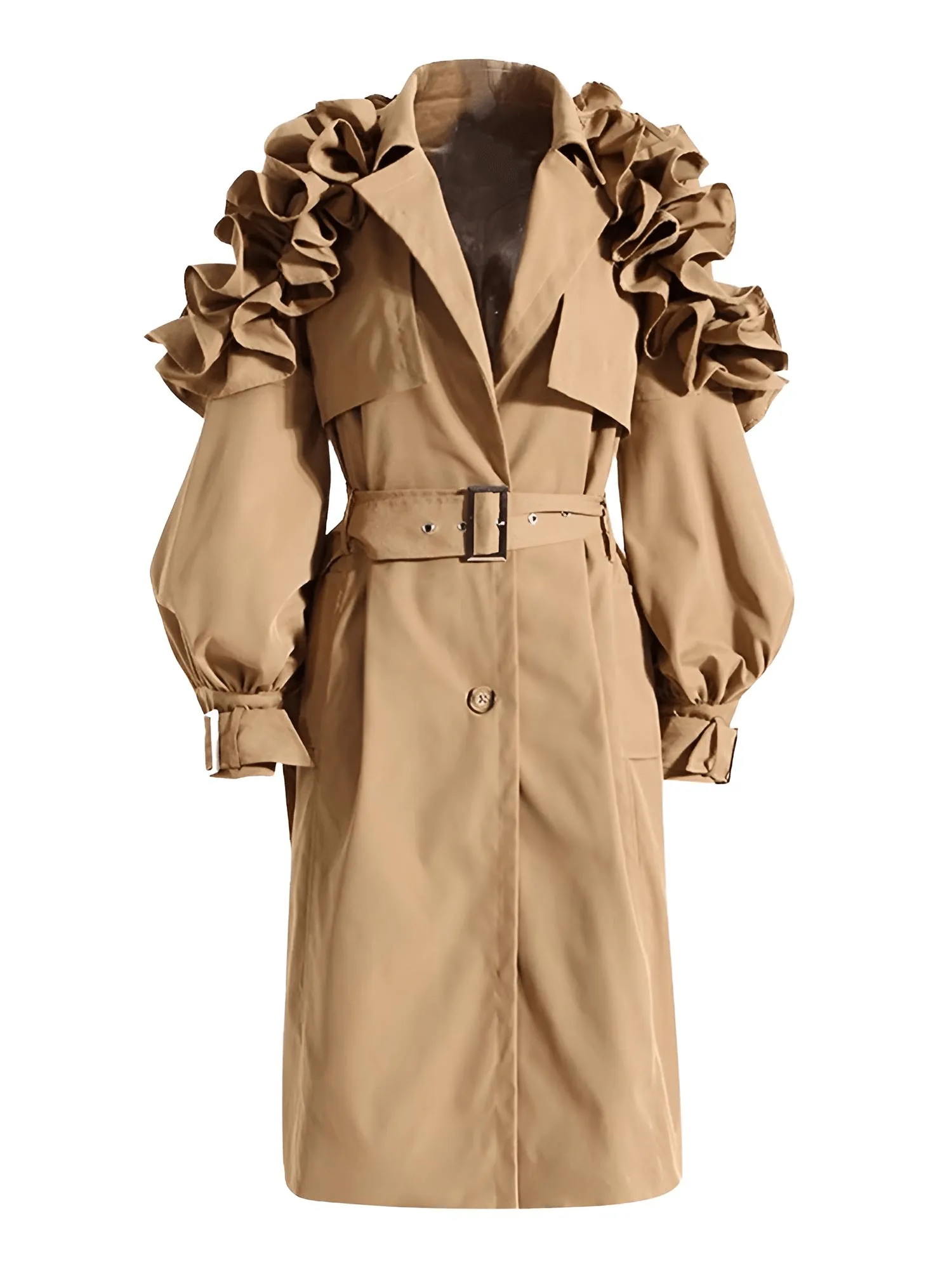 Black Khaki Long Trench Coat Women's Belt Elegant Chic Stylish Luxury Clothes Runway Fashion