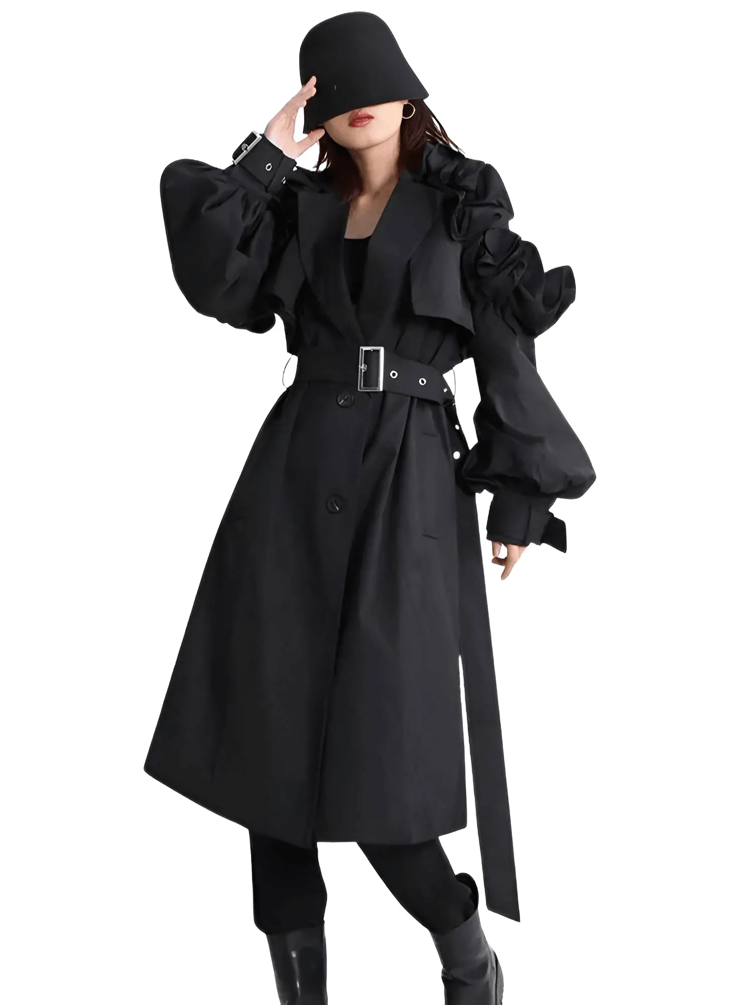 Black Khaki Long Trench Coat Women's Belt Elegant Chic Stylish Luxury Clothes Runway Fashion