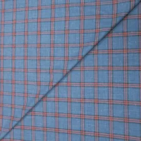 Blue & Orange Plaid Windowpane Wool and Linen Calypso Rising Sun Dormeuil Fabric