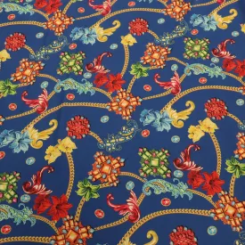 Blue Background with Multicolored Floral Printed Fabric