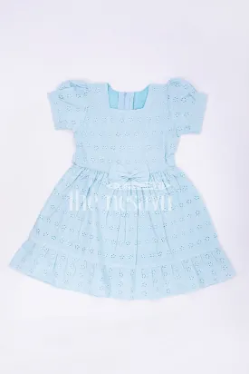 Blue Cotton Chikankari Embroidered Frock for Girls  Nesavu