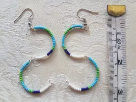 Blue Green White Seed Bead Earrings