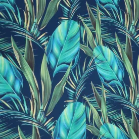 Blue Multicolored Leaves Printed Polyester