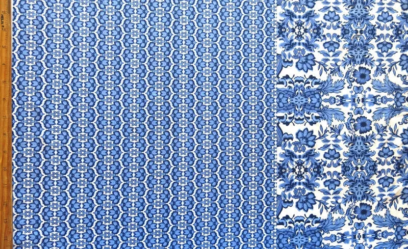 Blue Paisley Border Print Nylon Spandex Swimsuit Fabric