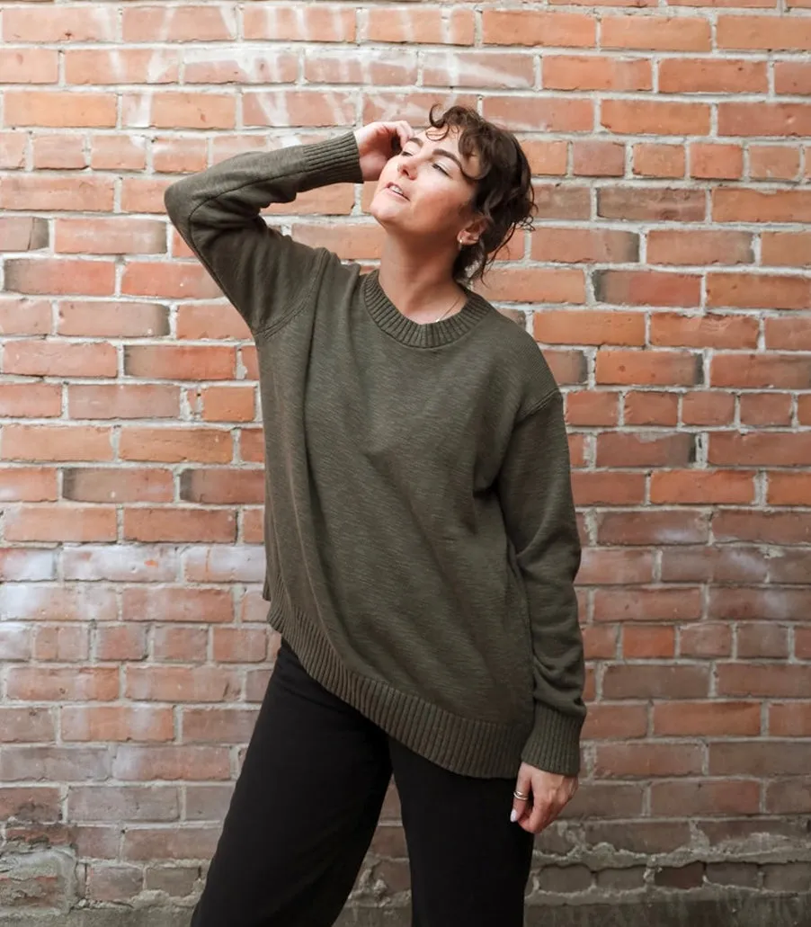 Boyfriend Crewneck Sweater in Olive