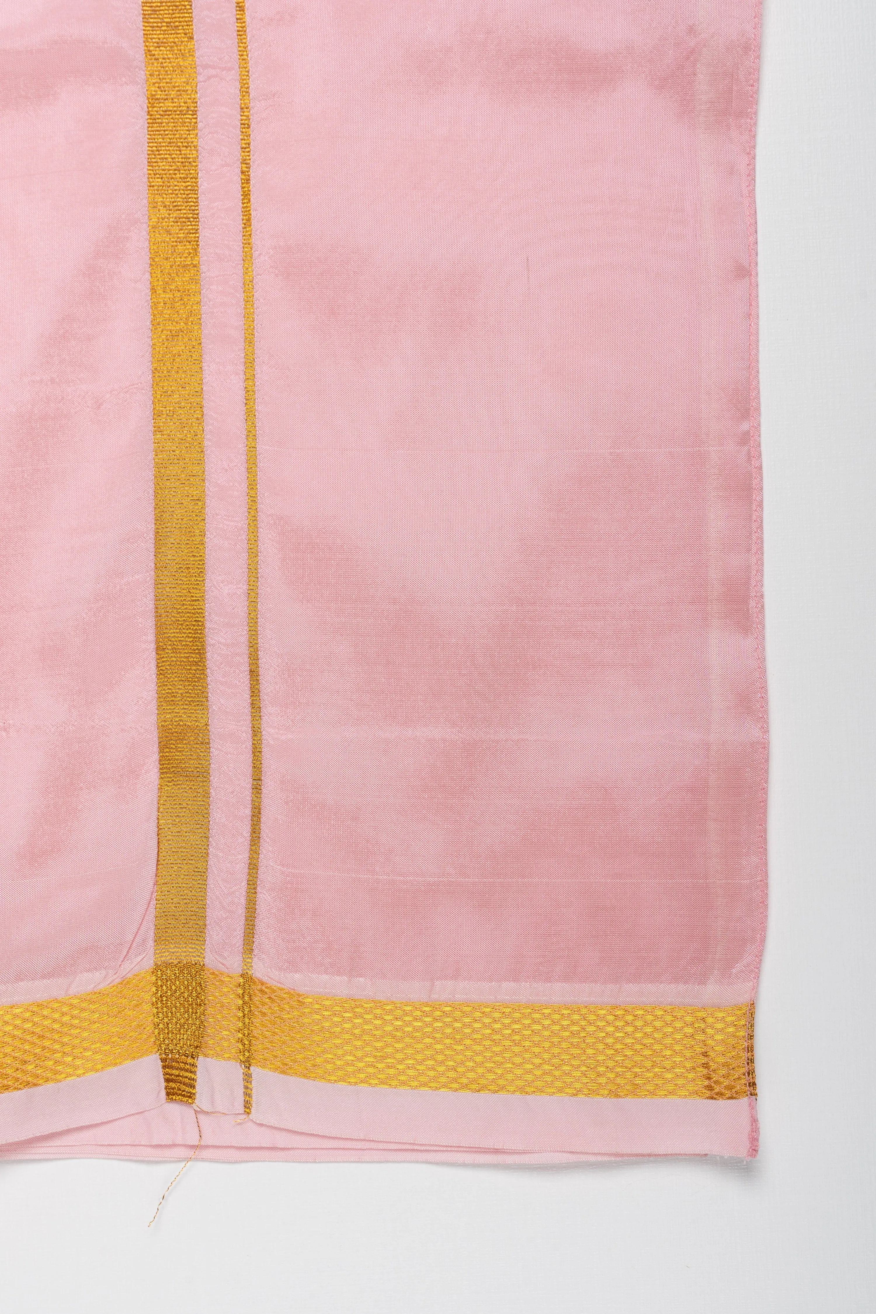 Boys Elegant Silk Dhoti in Soft Pink with Golden Detailing