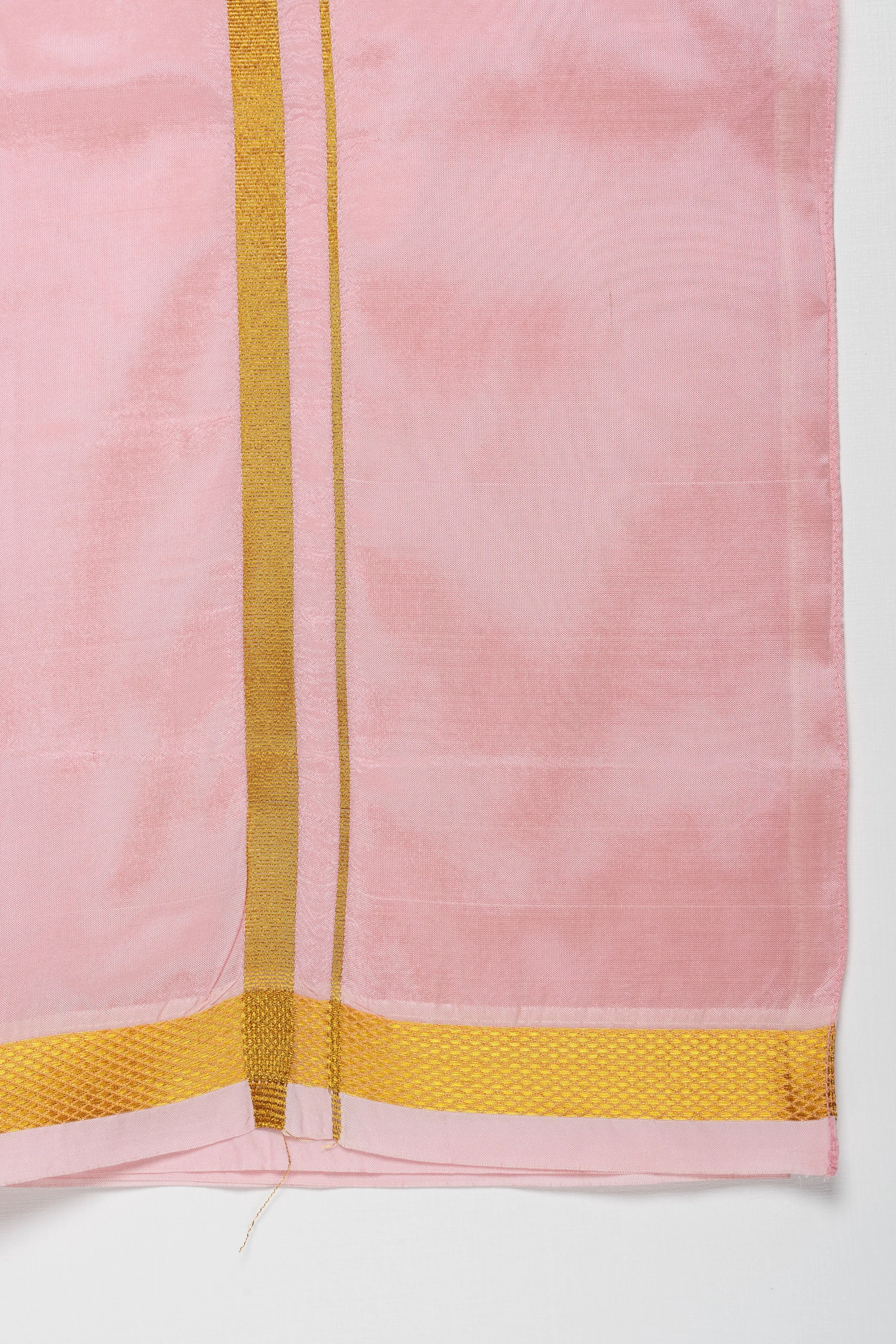 Boys Elegant Silk Dhoti in Soft Pink with Golden Detailing