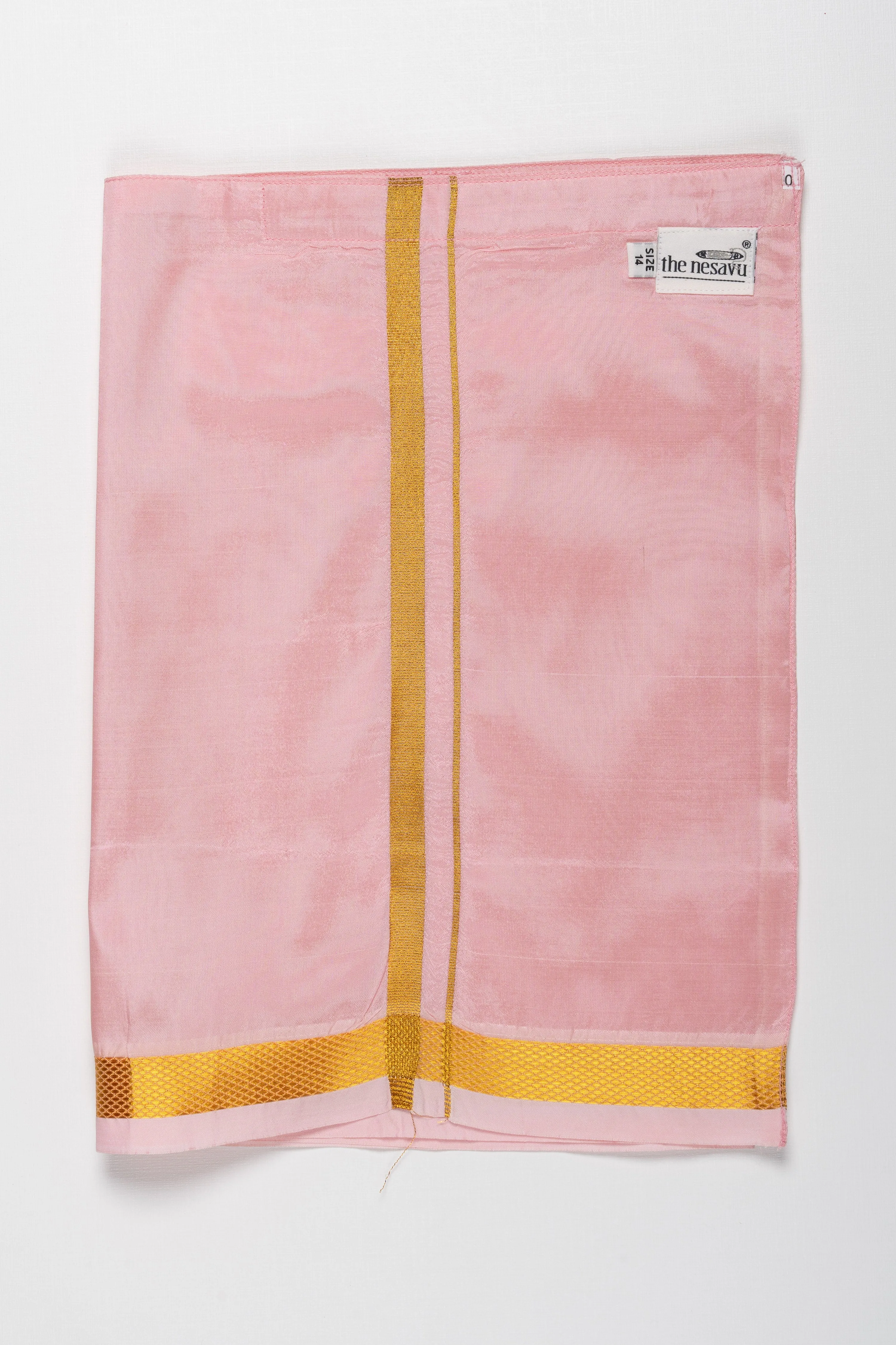 Boys Elegant Silk Dhoti in Soft Pink with Golden Detailing