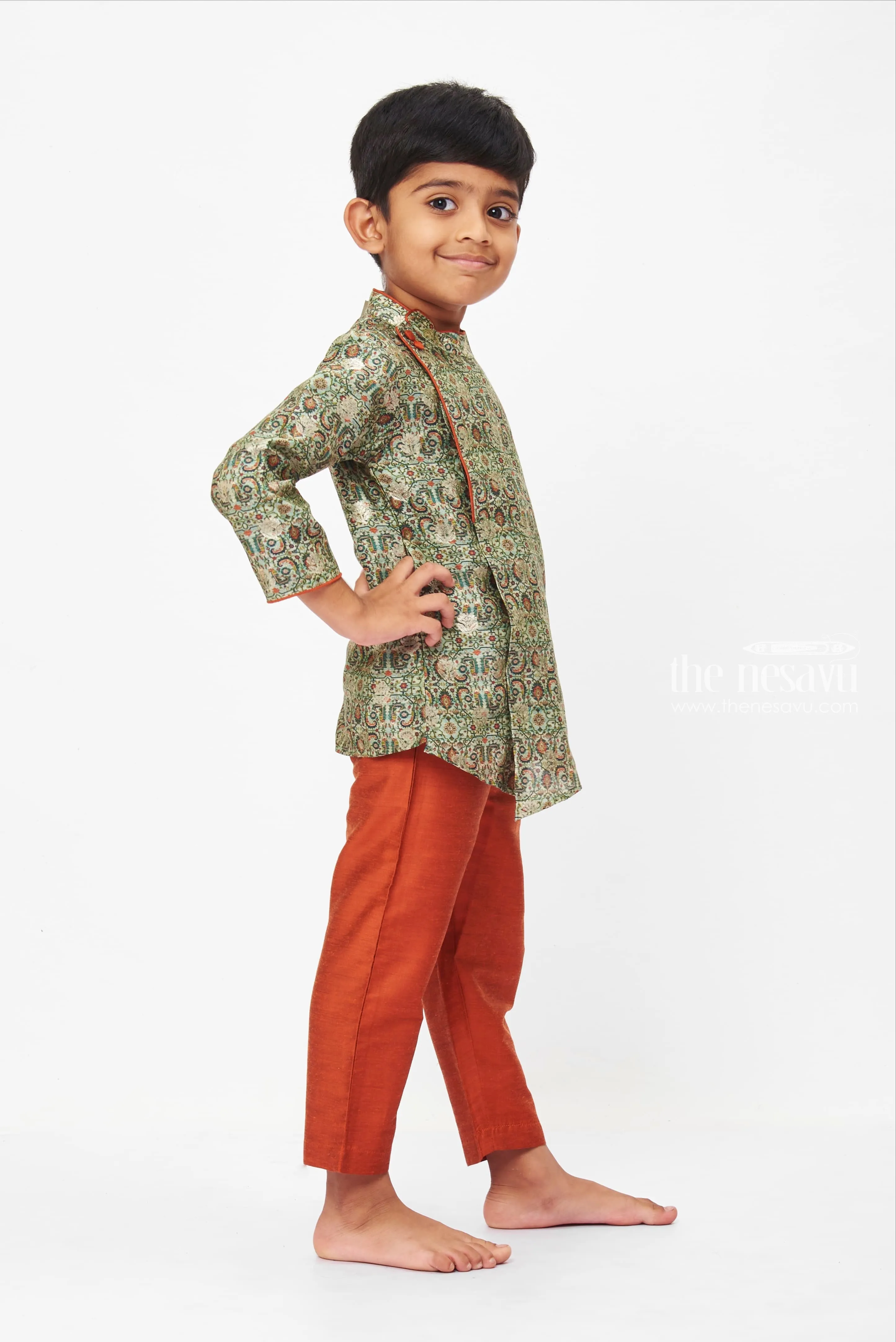 Boys Traditional Paisley Kurta and Rust Pant Ensemble