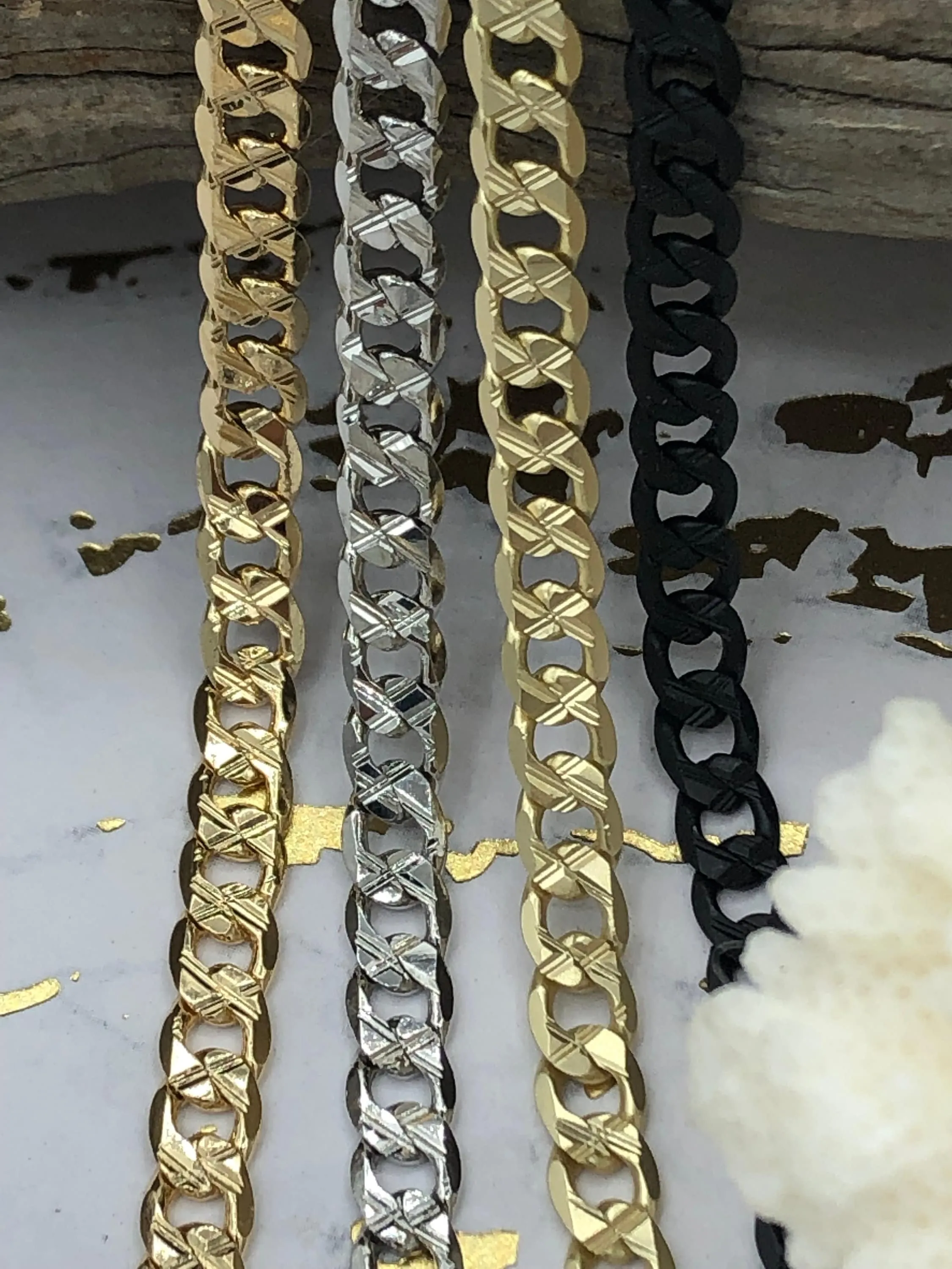 Brass Lightweight Cuban Curb Chain HIGH QUALITY Gold Plated Curb Chain, Matte Gold, Matte Black Rhodium Flat Curb Chain 5mm Fast ship