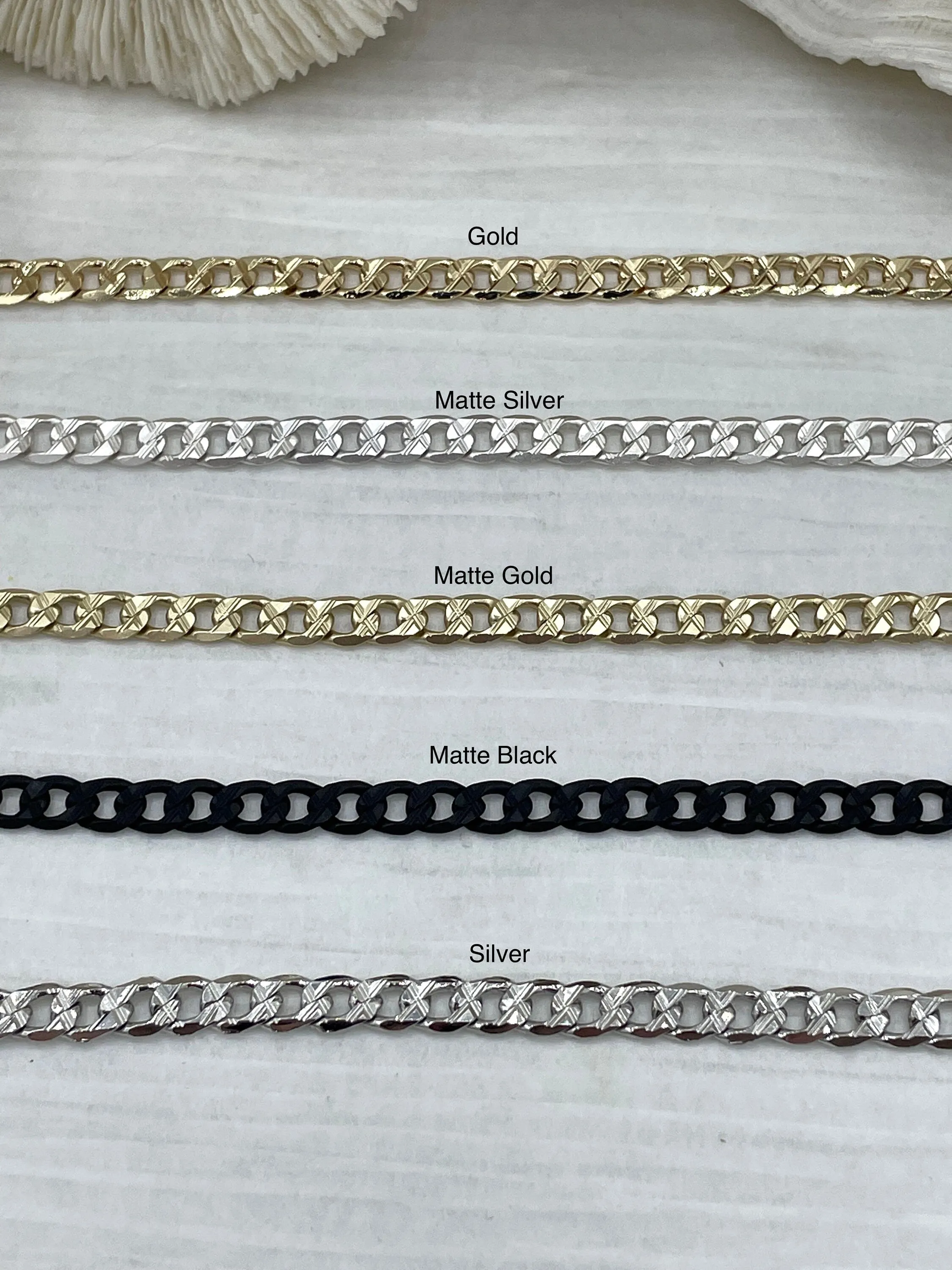 Brass Lightweight Cuban Curb Chain HIGH QUALITY Gold Plated Curb Chain, Matte Gold, Matte Black Rhodium Flat Curb Chain 5mm Fast ship