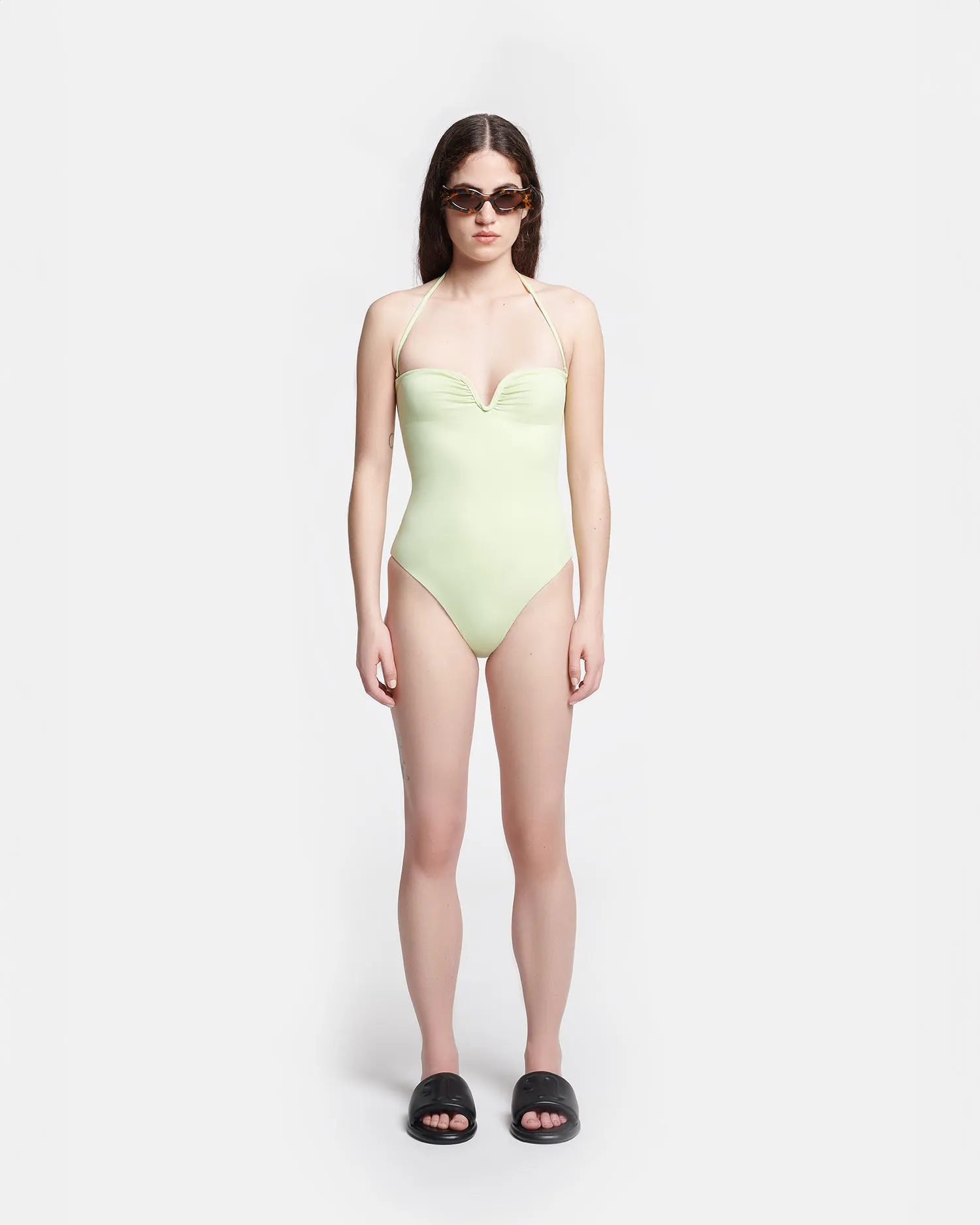 Brissa - Ruched Halterneck Swimsuit - Shadow Lime