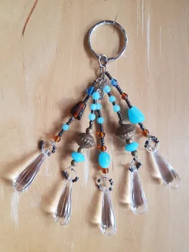 Brown, Blue, Gold, Black Bead Keychain Bag Charm