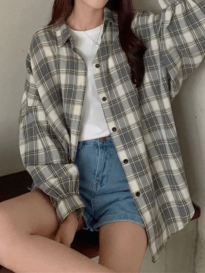 Checkered Long Sleeve Blouse